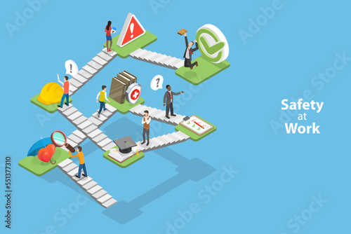 3D Isometric Flat Vector Conceptual Illustration of Safety At Work, HSE or OSHA