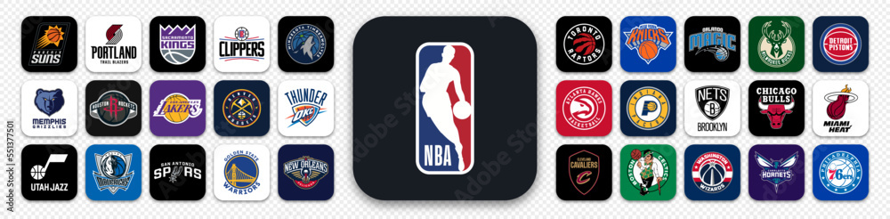 Logo of All National Basketball Association Teams. Editorial