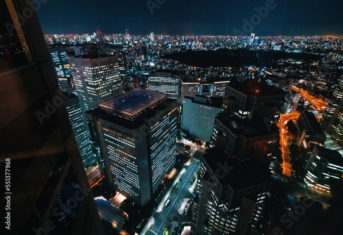 Photography Skyscrapers towering above the night cityscape of Nishi-Shinjuku, Tokyo, Japan