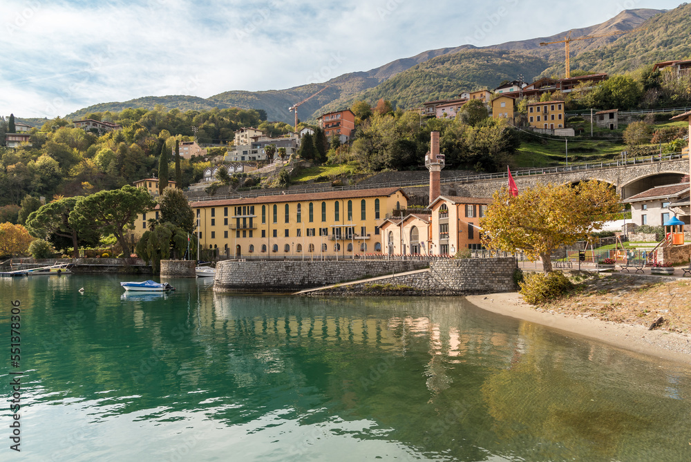 Lakefront of the Cremia village situated on the shore of Lake Como, at autumn time, Lombardy, Italy