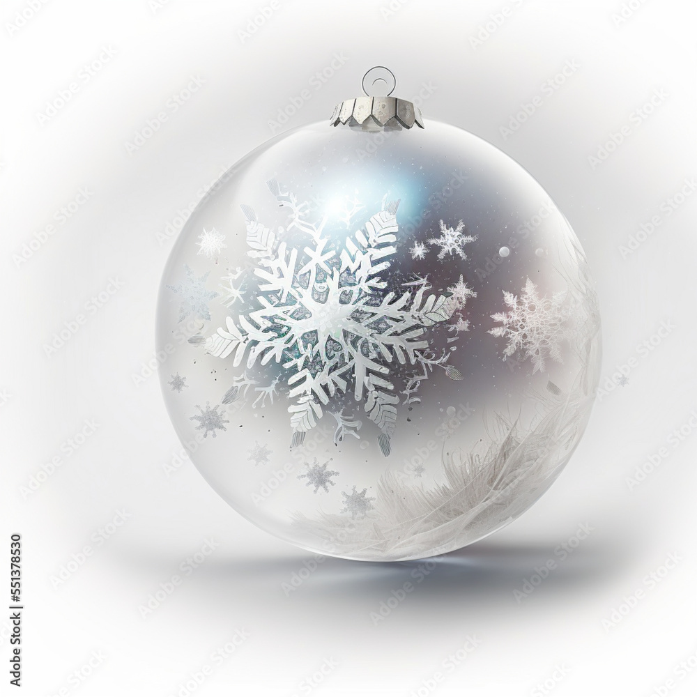 Beautiful transparent glass Christmas ornament with snowflakes, digital art Beautiful transparent glass Christmas ornament with snowflakes, digital art