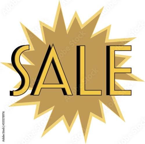 A transparent golden art deco sale sign design element.