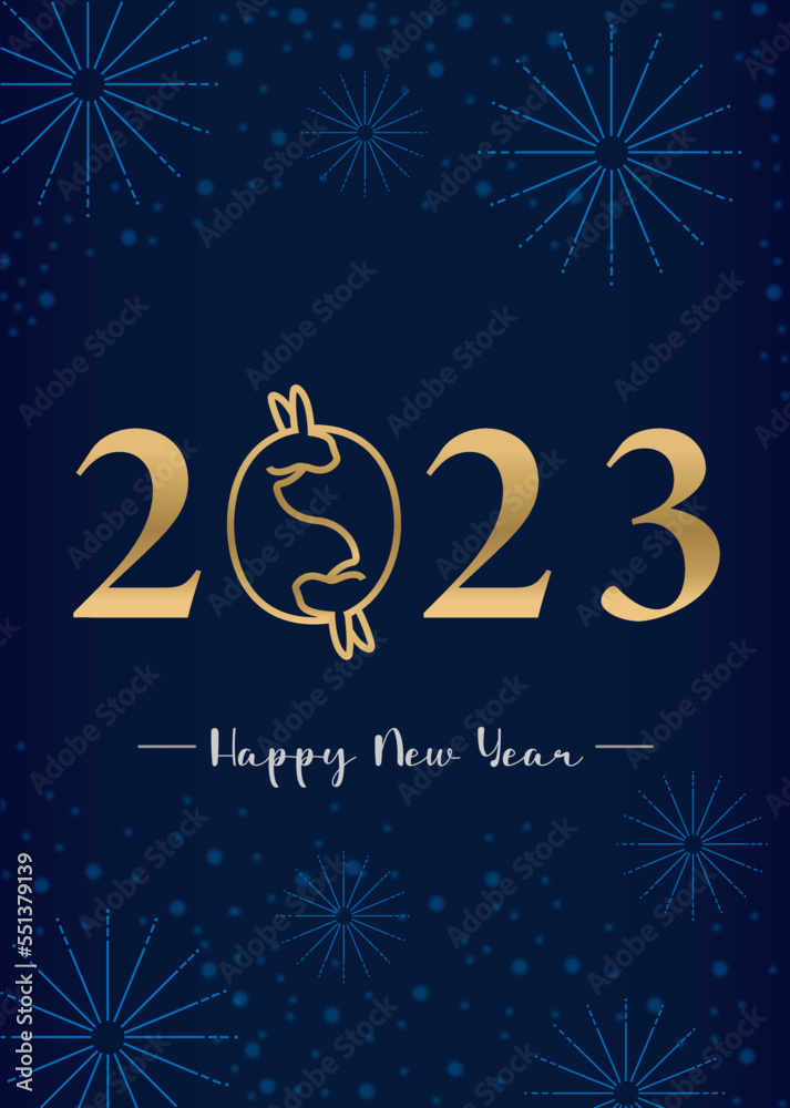 Happy New Year 2023 gold text dark blue background illustration card Happy New Year 2023 gold text dark blue background illustration card