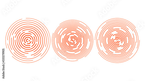 Red concentric ripple circles set. Sonar or sound wave rings collection. Epicentre, target, radar, vibration element concepts. Radial signal. 