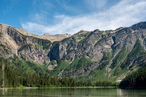 HDR Shoreline view from Avalanche Lake in Glacier National Park, MT, USA.  photo