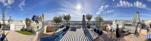 Panoramic 360 degrees aerial view of Madrid skyline from a central city rooftop, Spain © jovannig