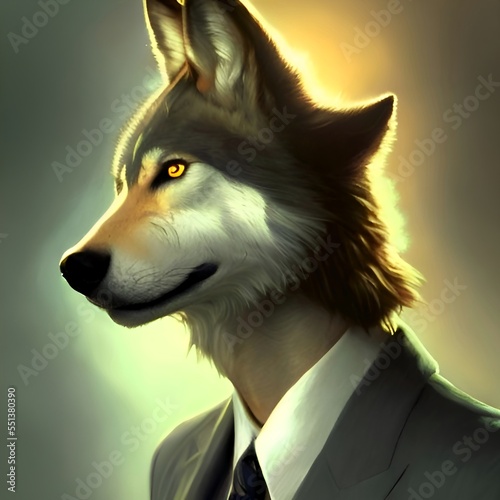 Illustration of a wolf wearing a suit