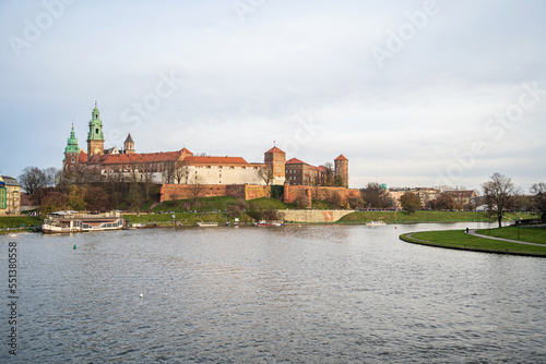 Wawel Royal Castle and Vistula River view. Krakow, Poland.