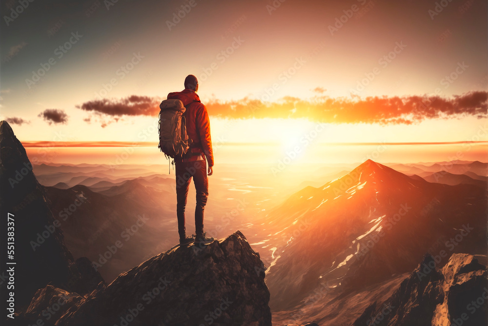 Man standing on a rock at sunset