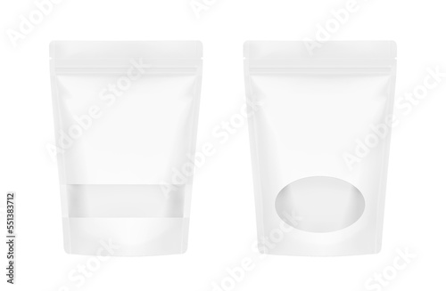 Stand up pouch with windows. Vector illustration isolated on white background. Perfect for the presentation of your product. EPS10.	