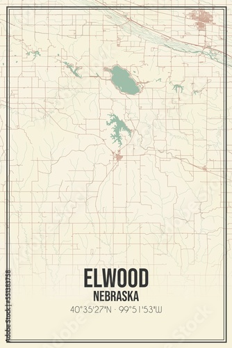 Retro US city map of Elwood  Nebraska. Vintage street map.