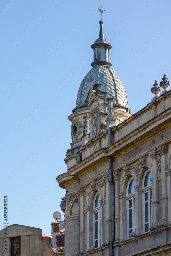 Fototapeta premium Building and street at the center of city of Ruse, Bulgaria