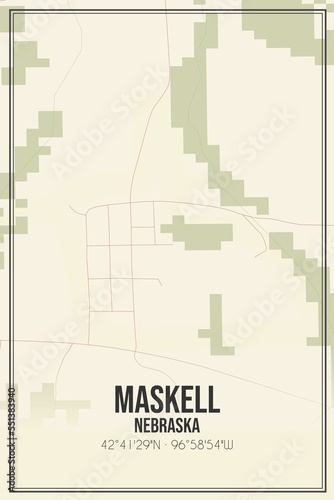 Retro US city map of Maskell, Nebraska. Vintage street map. photo