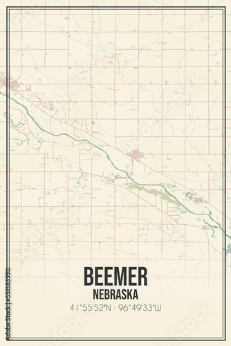 Retro US city map of Beemer, Nebraska. Vintage street map. photo