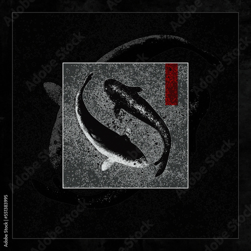 illustration, two fish on a black background