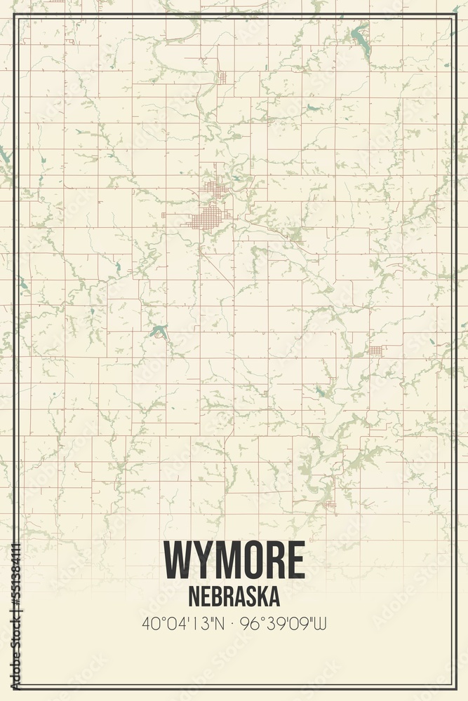 Fototapeta premium Retro US city map of Wymore, Nebraska. Vintage street map.