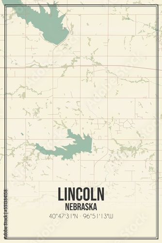 Retro US city map of Lincoln  Nebraska. Vintage street map.