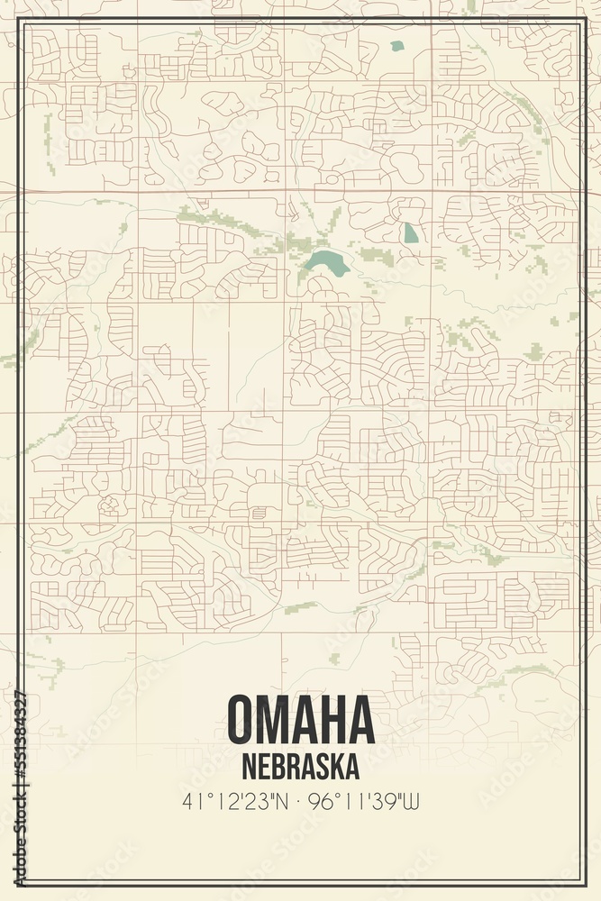 Retro US city map of Omaha, Nebraska. Vintage street map.