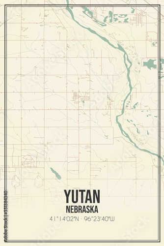 Retro US city map of Yutan, Nebraska. Vintage street map. photo