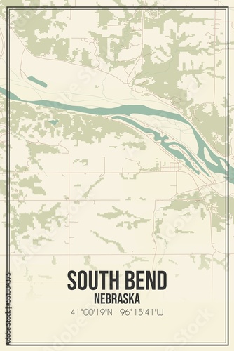 Retro US city map of South Bend  Nebraska. Vintage street map.