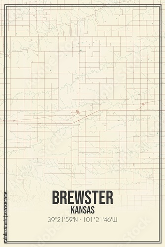 Retro US city map of Brewster, Kansas. Vintage street map.