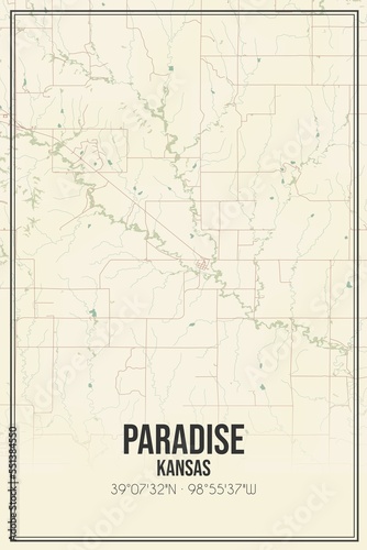 Retro US city map of Paradise, Kansas. Vintage street map.