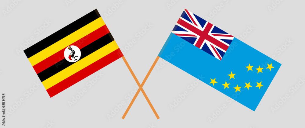 Crossed flags of Uganda and Tuvalu. Official colors. Correct proportion Crossed flags of Uganda and Tuvalu. Official colors. Correct proportion