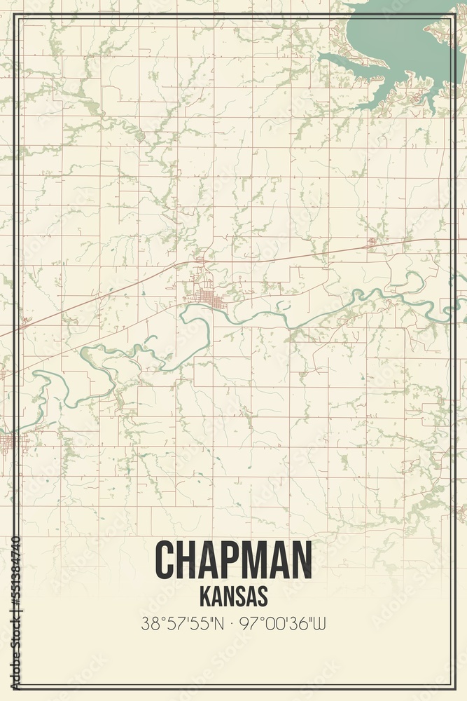Retro US city map of Chapman, Kansas. Vintage street map.