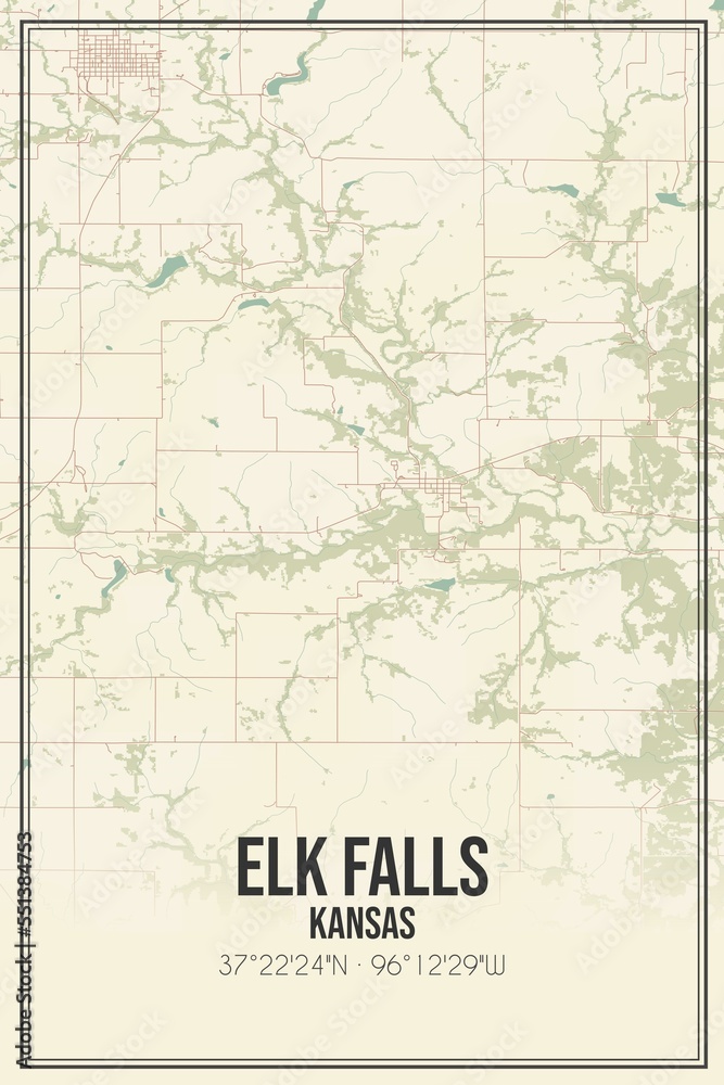 Fototapeta premium Retro US city map of Elk Falls, Kansas. Vintage street map.