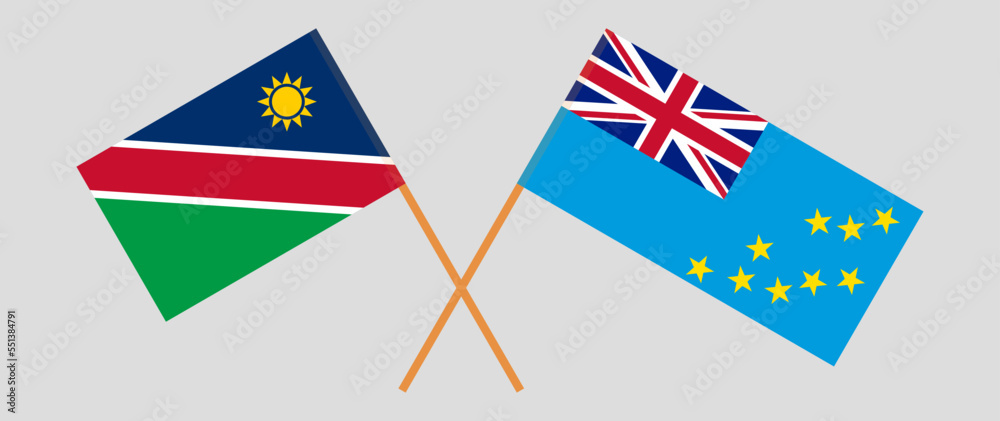 Crossed flags of Namibia and Tuvalu. Official colors. Correct proportion Crossed flags of Namibia and Tuvalu. Official colors. Correct proportion