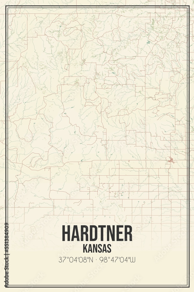Retro US city map of Hardtner, Kansas. Vintage street map.