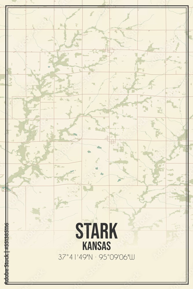 Retro US city map of Stark, Kansas. Vintage street map.