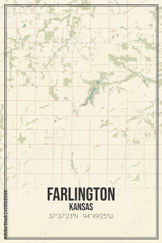 Retro US city map of Farlington, Kansas. Vintage street map. photo