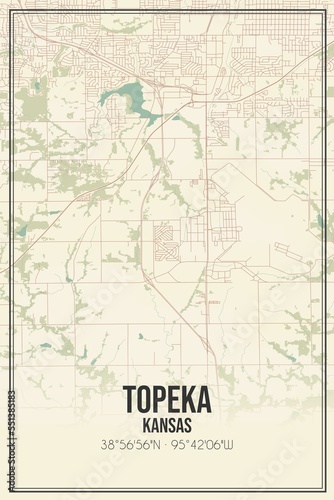 Retro US city map of Topeka, Kansas. Vintage street map. photo