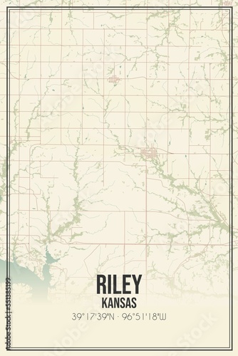 Retro US city map of Riley  Kansas. Vintage street map.