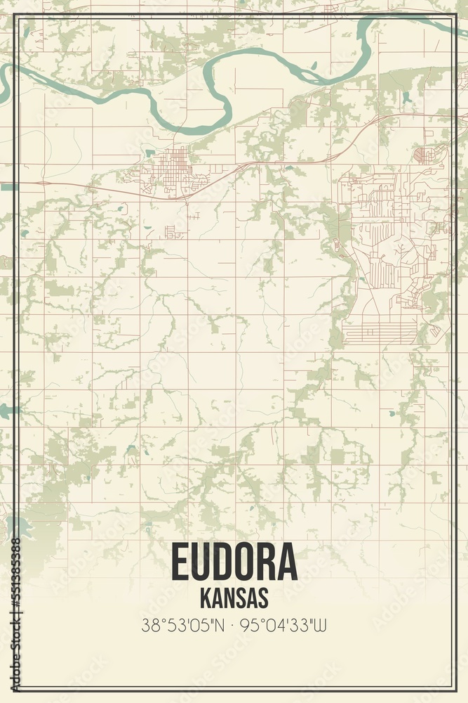 Fototapeta premium Retro US city map of Eudora, Kansas. Vintage street map.
