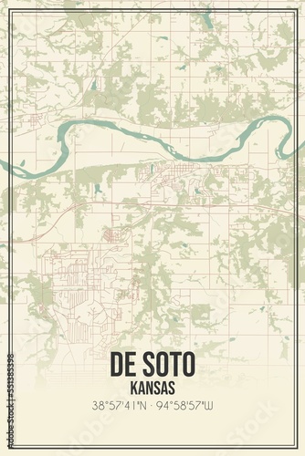 Retro US city map of De Soto, Kansas. Vintage street map. photo
