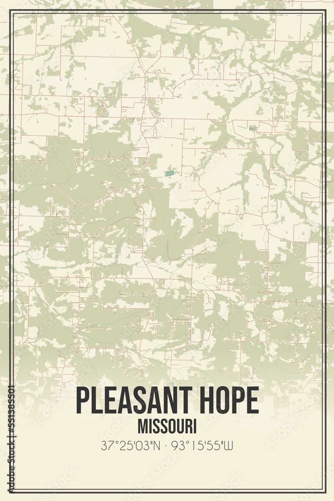 Retro US city map of Pleasant Hope, Missouri. Vintage street map.