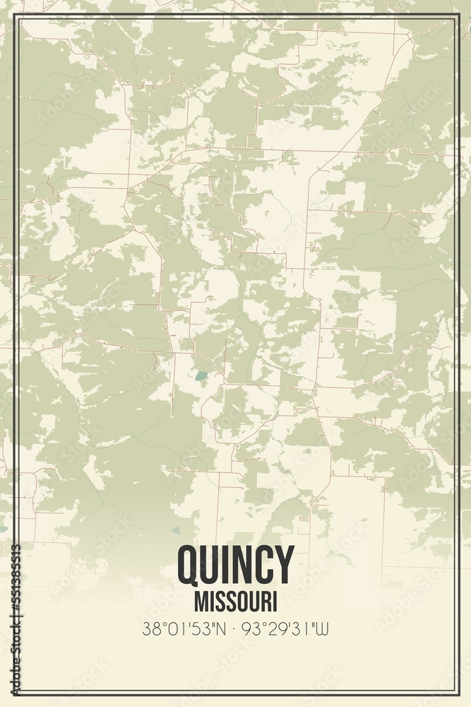 Retro US city map of Quincy, Missouri. Vintage street map.