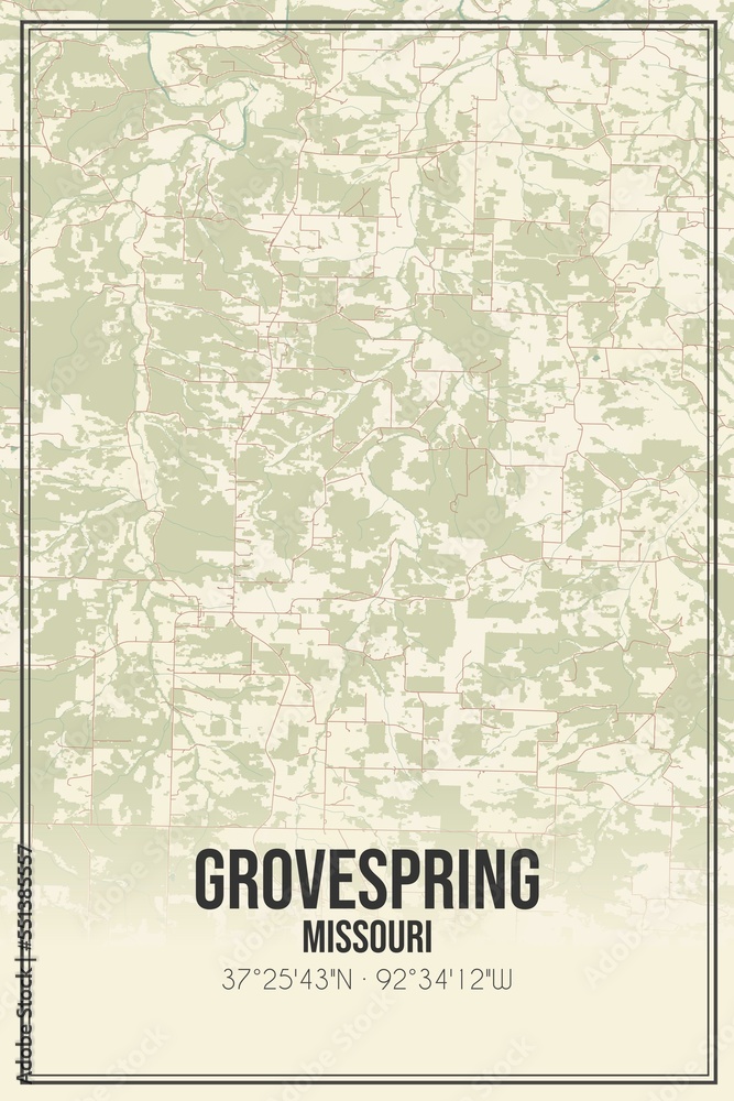 Retro US city map of Grovespring, Missouri. Vintage street map.