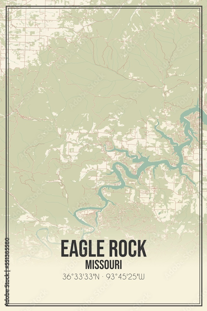 Retro US city map of Eagle Rock, Missouri. Vintage street map.
