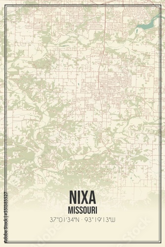 Retro US city map of Nixa, Missouri. Vintage street map. photo