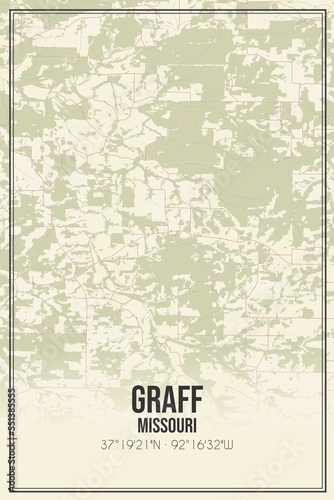 Retro US city map of Graff, Missouri. Vintage street map. photo