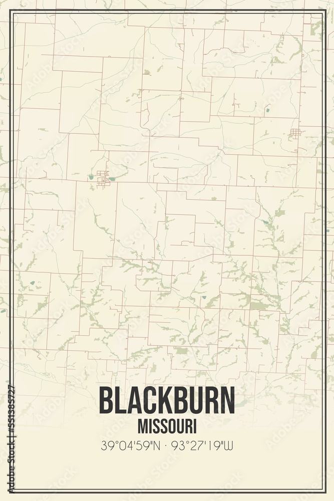 Retro US city map of Blackburn, Missouri. Vintage street map.