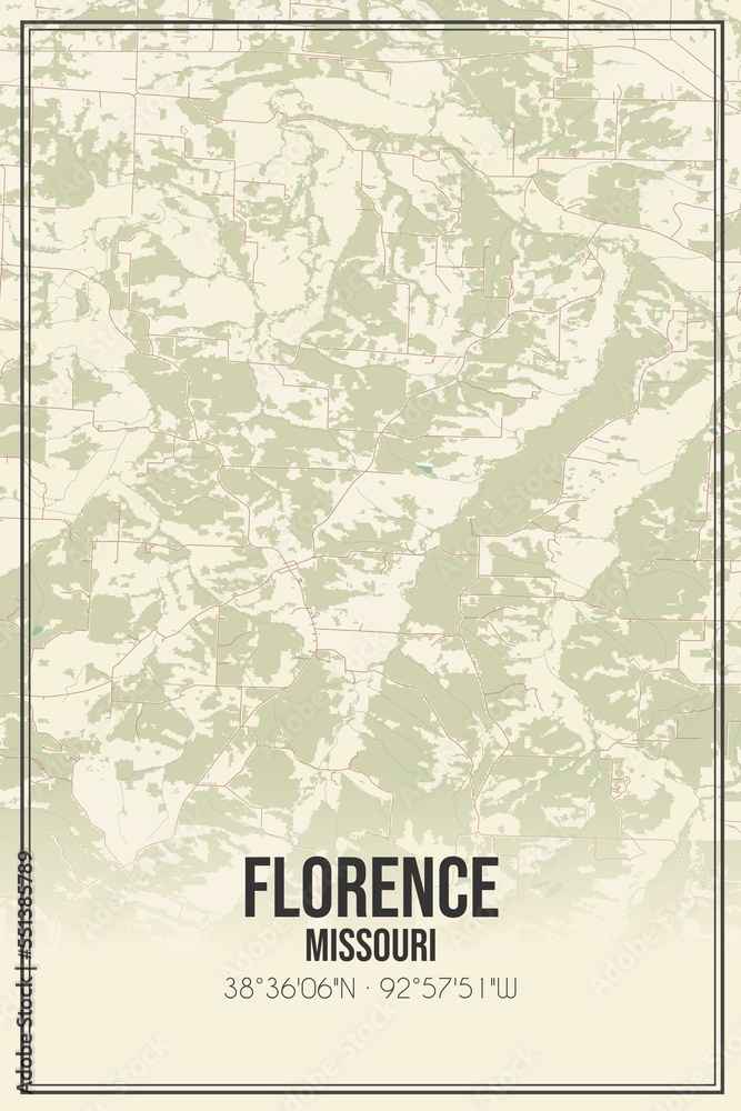 Fototapeta premium Retro US city map of Florence, Missouri. Vintage street map.