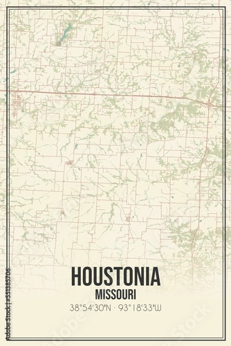 Retro US city map of Houstonia  Missouri. Vintage street map.