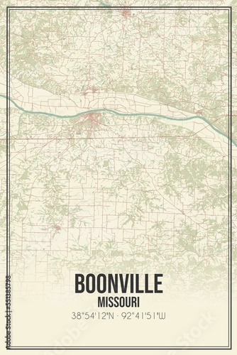 Retro US city map of Boonville, Missouri. Vintage street map. © Rezona