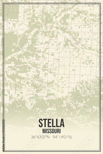 Fototapeta Naklejka Na Ścianę i Meble -  Retro US city map of Stella, Missouri. Vintage street map.