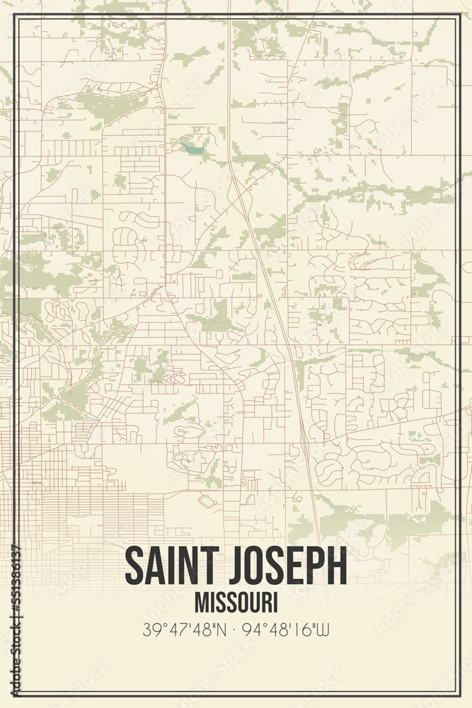 Retro US city map of Saint Joseph, Missouri. Vintage street map.