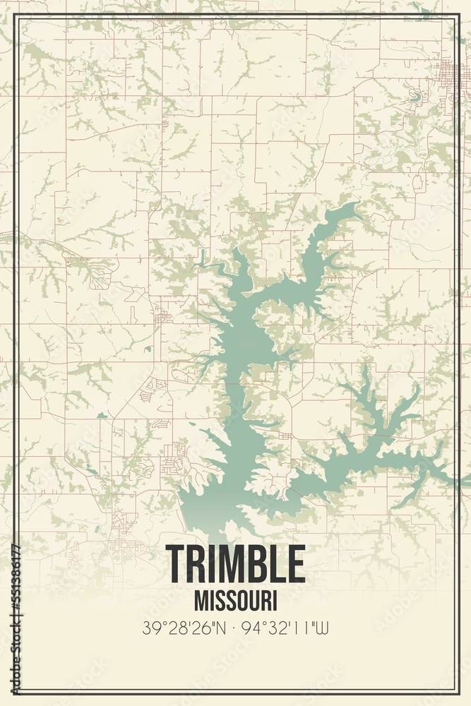 Retro US city map of Trimble, Missouri. Vintage street map.